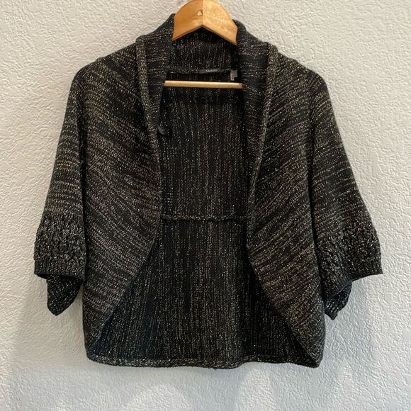 Tahari Black & Gold Knit Open Sweater Shrug Size Medium - Picture 1 of 6